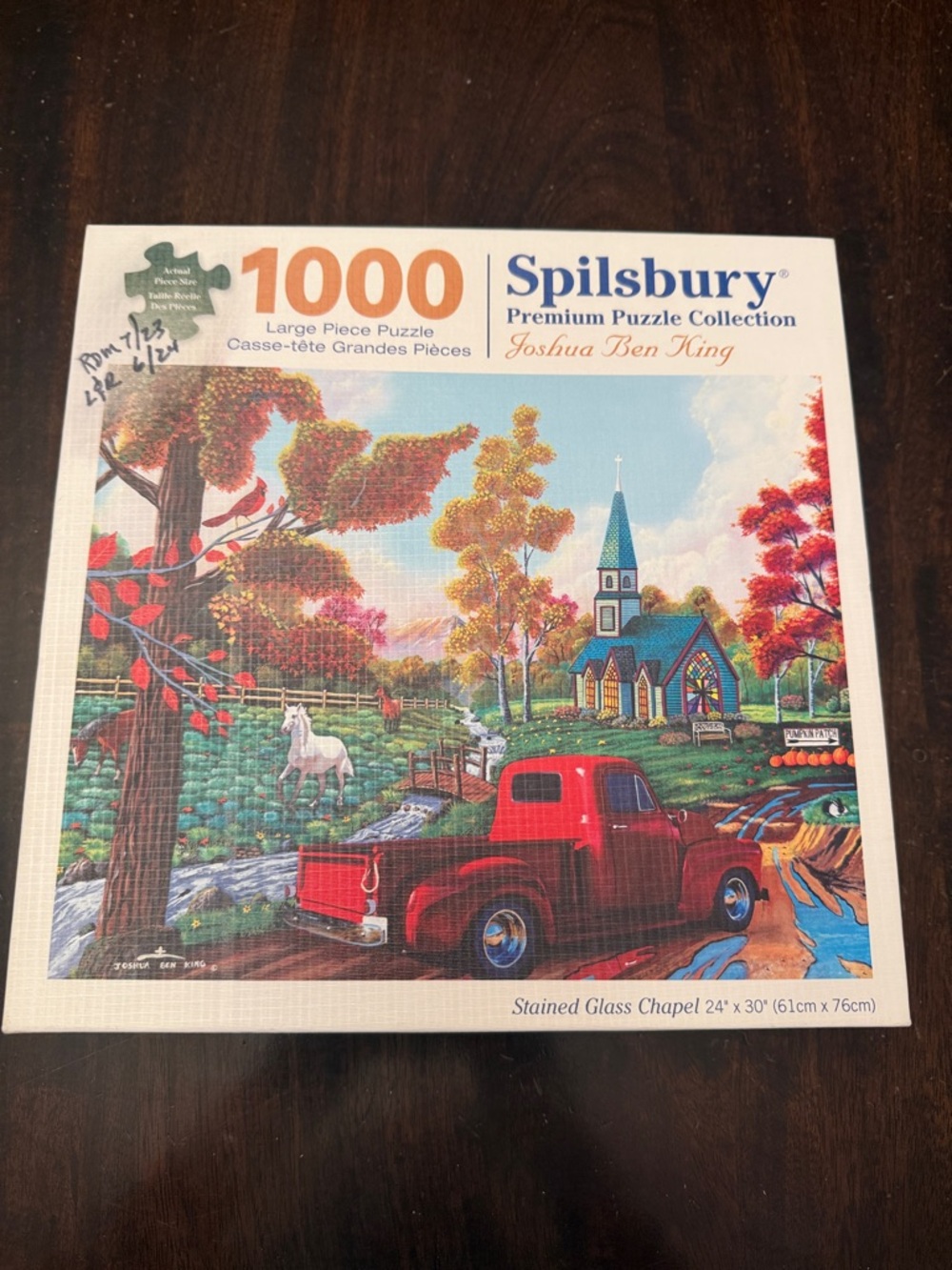 Spilsbury 1000-Piece Puzzle - Red Truck & Stained G l a s s Chapel